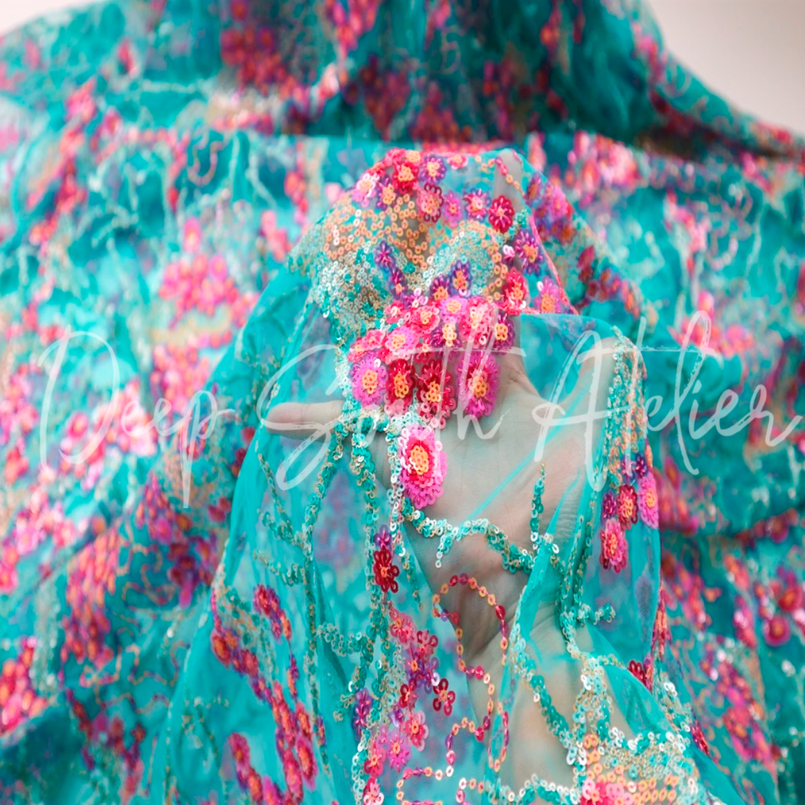 Turquoise Blossom Sequin Top