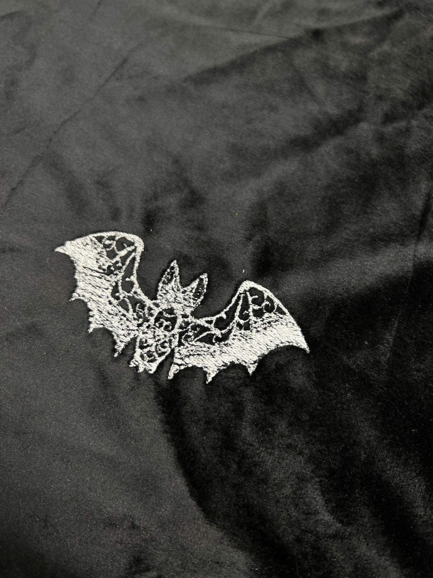 MTO Pixie Bonnet Bat on Black Velvet.