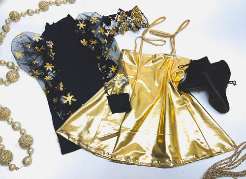 Black Snowflake Gigot Sleeve Top