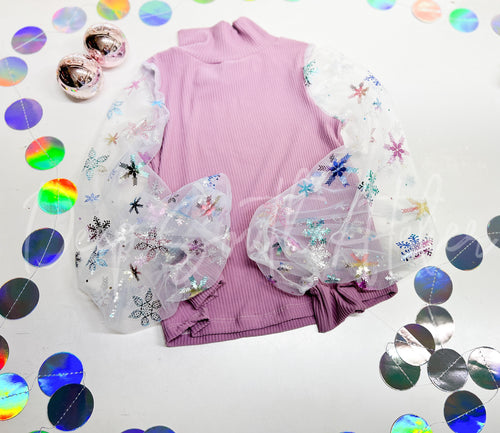 Purple Snowflake Gigot Sleeve Top