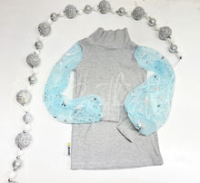 Load image into Gallery viewer, Blue Snowflake Bishop Sleeve Top